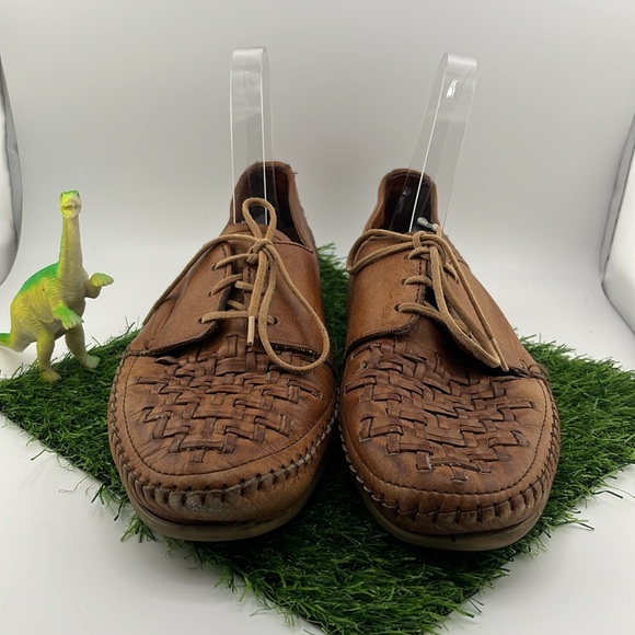 Vintage Dexter Basket Weave Toe Tan Lace-Up Leather Loafers | USA | 9M - Picture 3 of 13